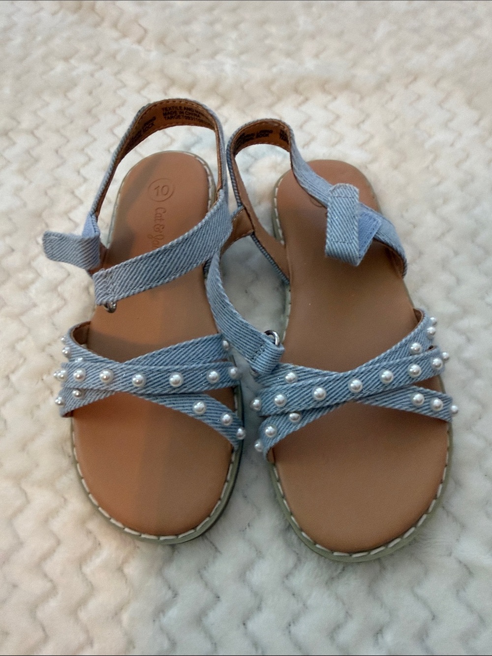 Cat & Jack Light Blue Pearl-Embellished Girls Sandals